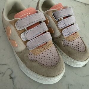 Veja Kids Suede Sneakers in Neutral, Blush, and Coral